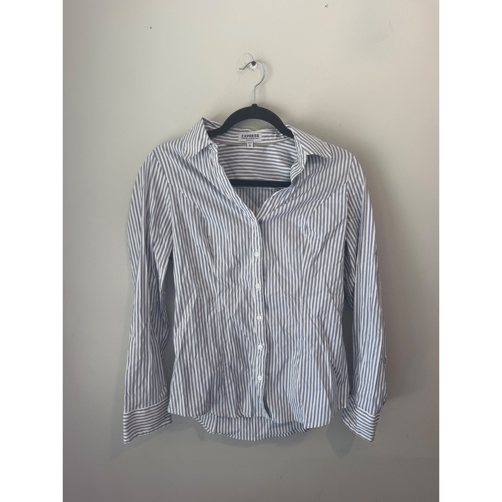 Express Ultimate Essential Shirt Blue White Striped Button Down Original Fit M